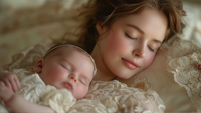 mama śpi z niemowlakiem